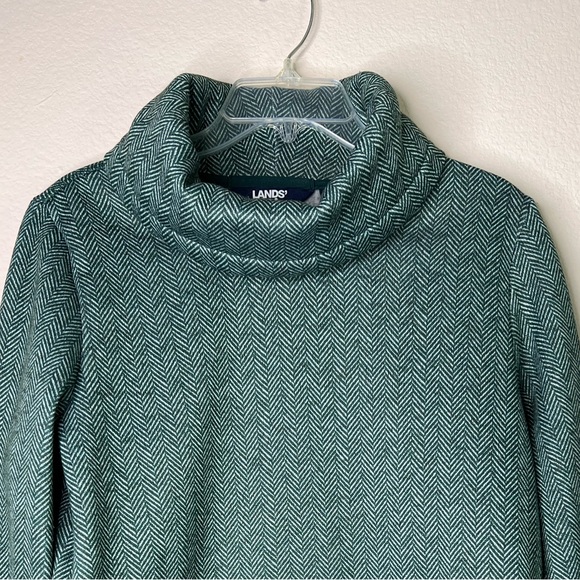 Lands' End Cowlneck Fleece Tunic Green Tulip Hem Sweater SZ M - Picture 4 of 8
